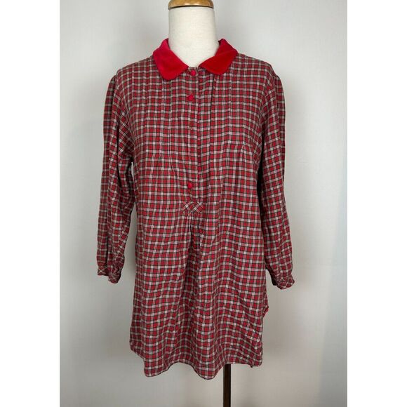 Victoria's Secret Other - VTG Victoria's Secret Country Cottons Women's XS Flannel Sleep Shirt Green Red